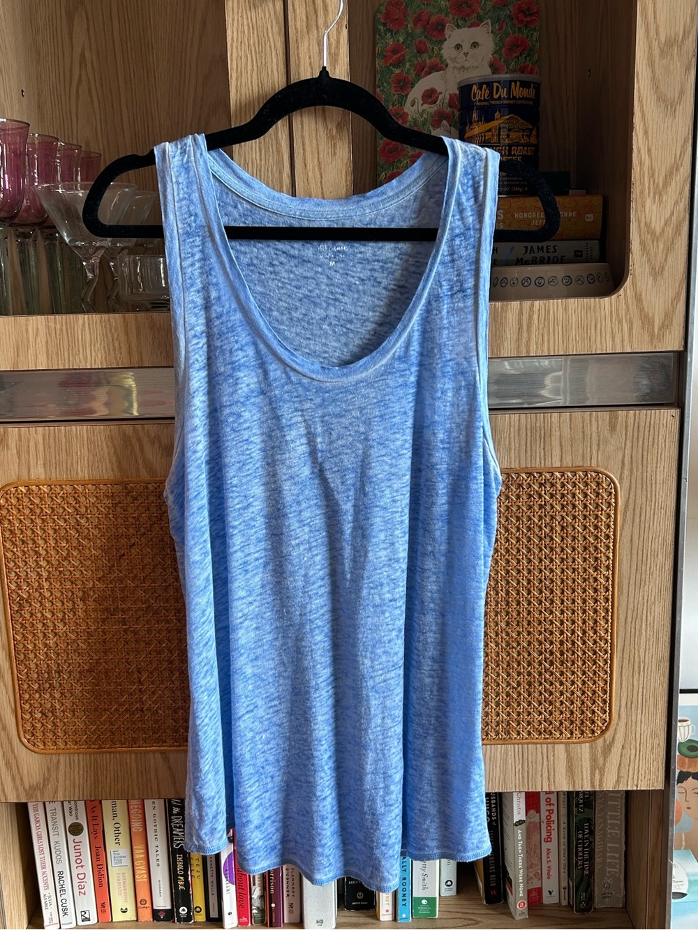 J.Crew Blue Linen Scoop Neck Relaxed Tank Top Size M